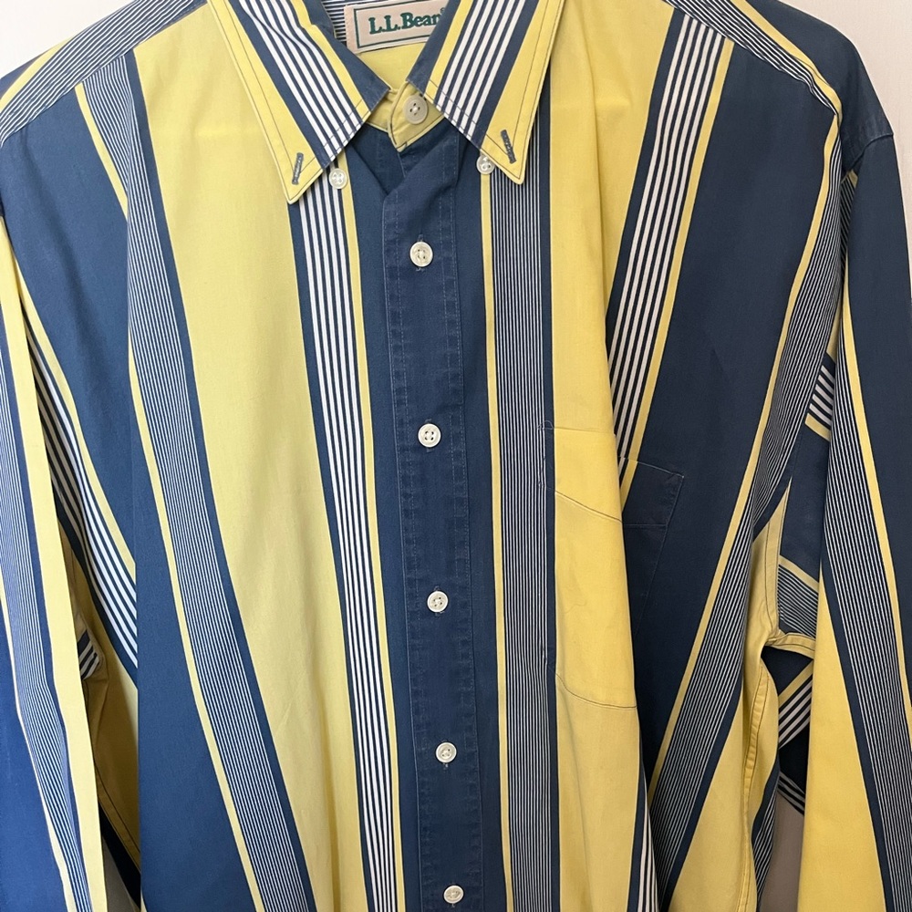 LL Bean men’s long sleeve casual shirt. Medium yellow and blue stripped.